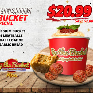 #3 Marinara Special, Medium Bucket, 4 Meatballs, Half Loaf Garlic Bread (Save $2.00)